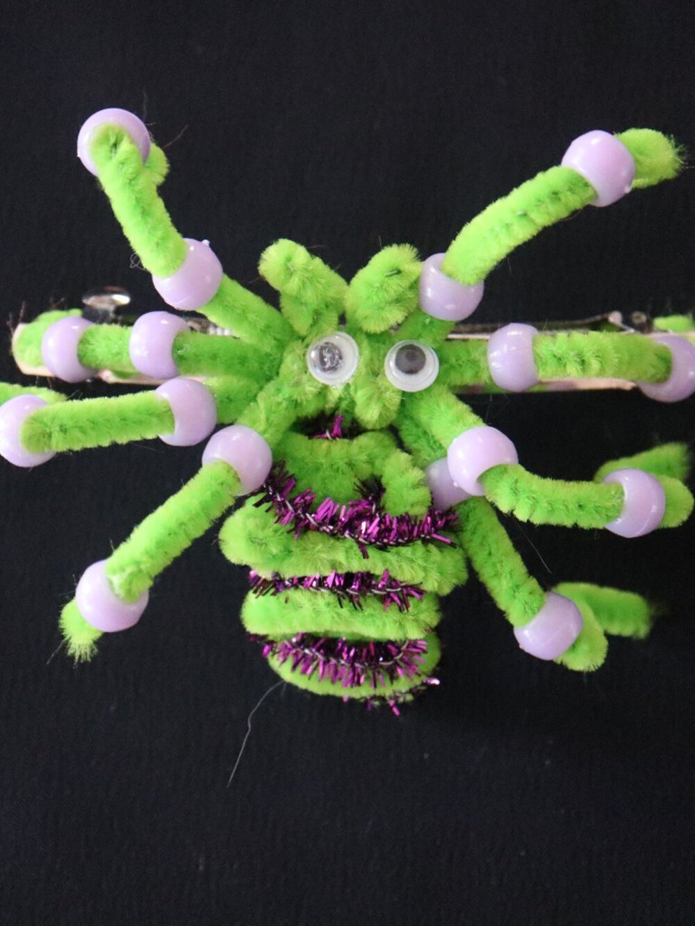 Halloween French Barrette Handmade spider Green & Purple 4' x 4"